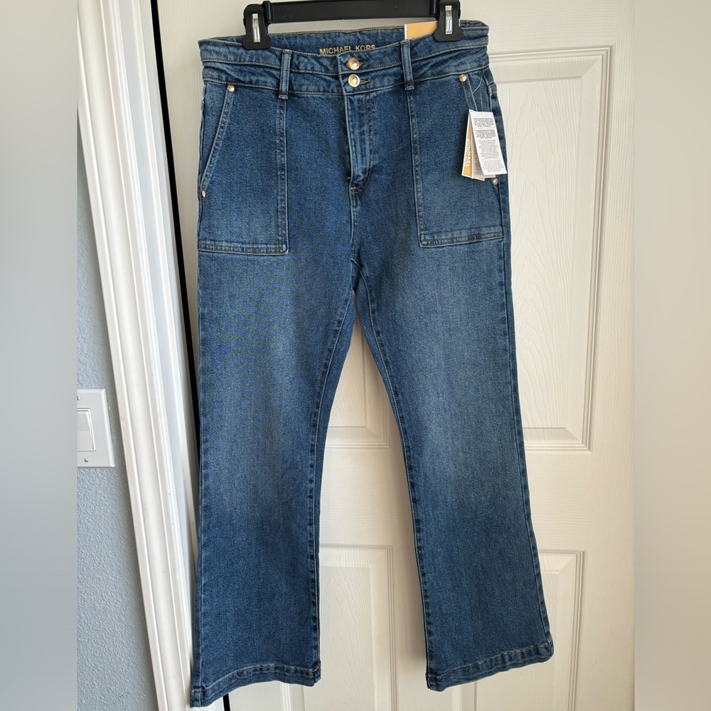 Michael Kors denim high waisted flare pants NWT 8